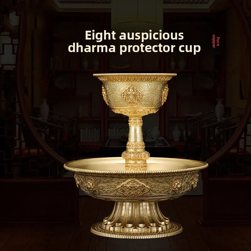 Brass Religious Worship Kit for Home Buddhist Altar Offering Plates Cups Candlesticks Decorative Ritual for Buddha Temple Prayer