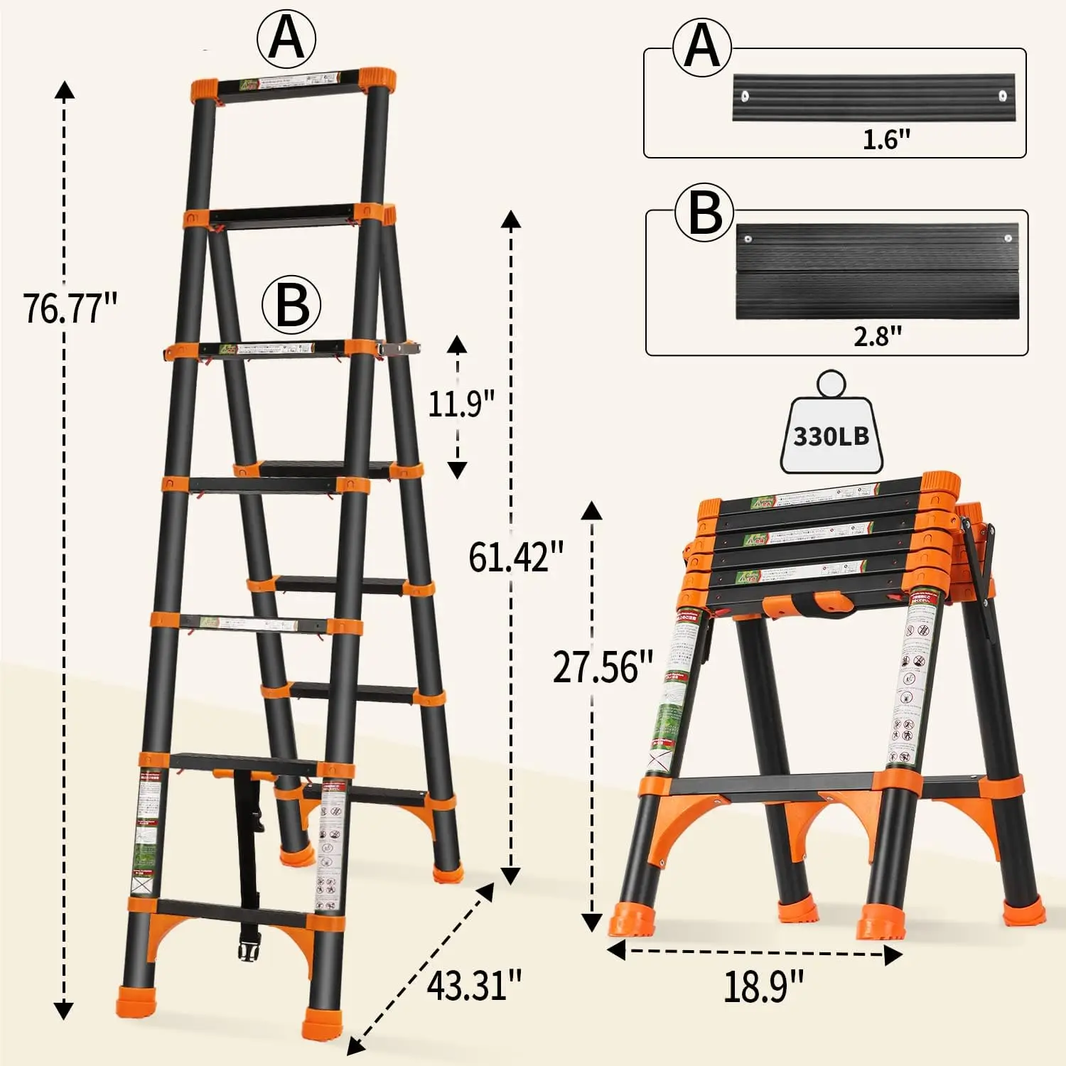 Telescoping Ladder, A-Frame Aluminum Telescopic Ladder with 1-Button Retraction, Portable Extension Ladder Adjustable Lig