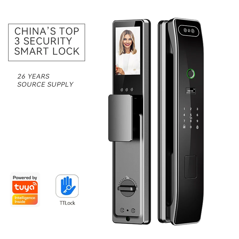 

003 TTlock Tuya WiFi Цифровой код IC-карта Ключи отпечатков пальцев Полностью автоматический электронный умный дверной замок Wi-Fi с 3D-рекоррекцией лица