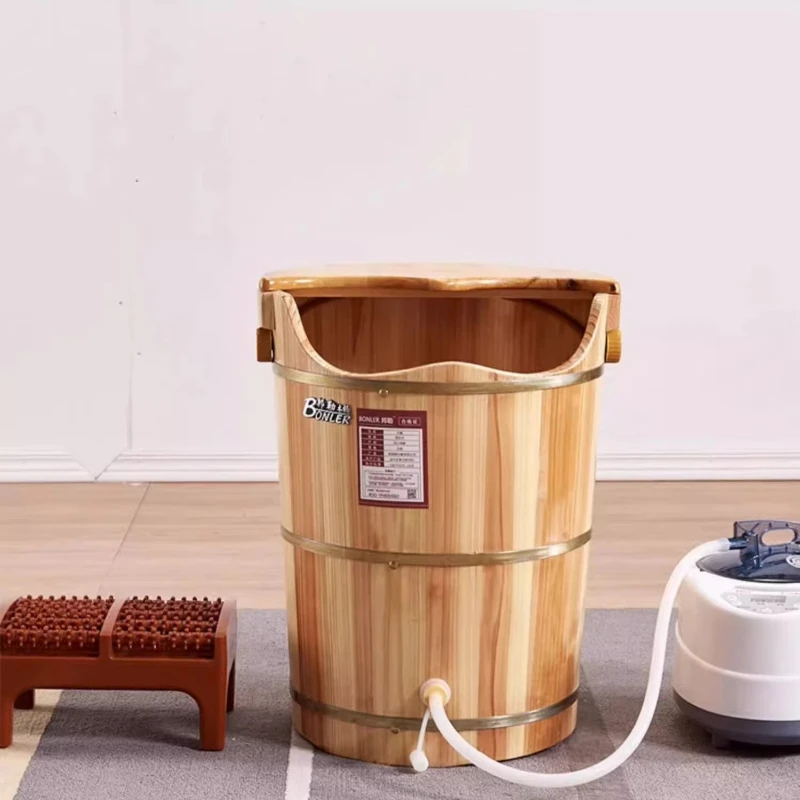 

Wooden Foot Soaking Bucket High Natural Wood Steam Foot Tub for Feet Home Heating Pedicure Spa Basin Therapy Foot Barrel