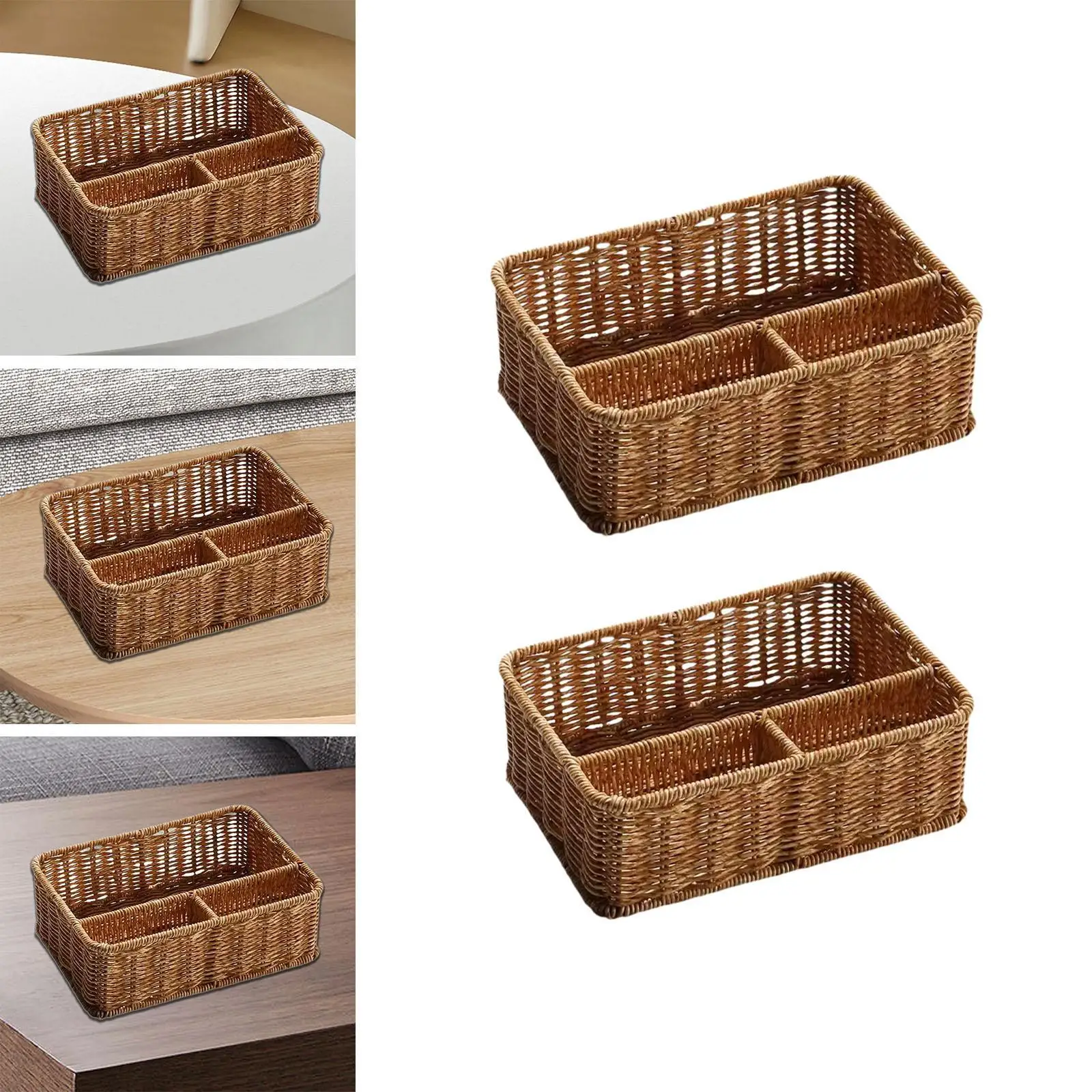 Storage Basket with 3 Compartments Decorative Countertop Basket for Entryway