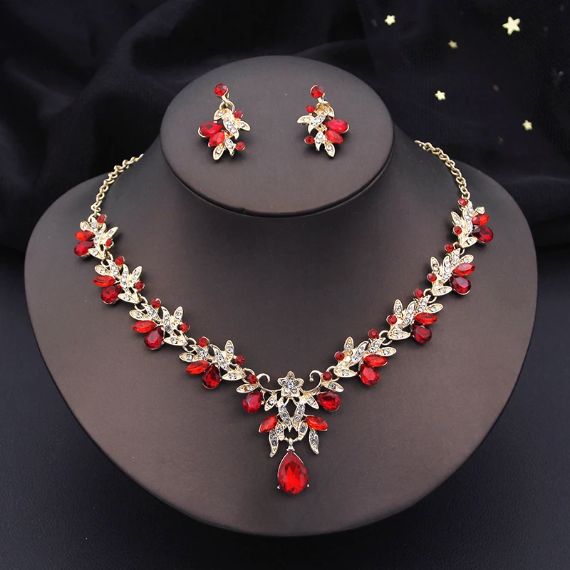 Water drop Butterfly Bridal Jewelry Sets for Women Earring Necklace Set Rhinestone Crystal Wedding Jewelry Sets 3 Pcs Gifts