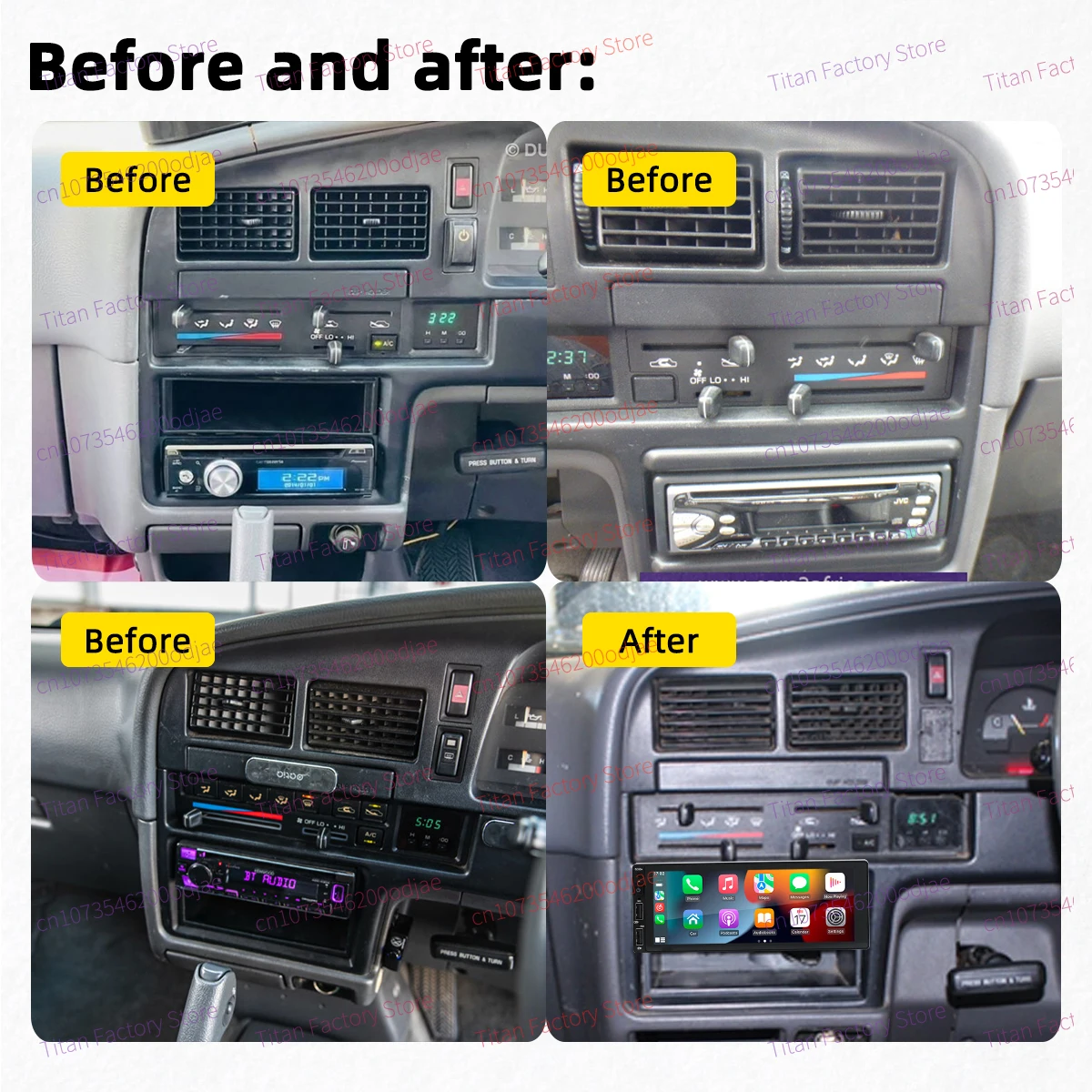 1Din Android Radio 6.86" Screen Head Unit for Toyota Hilux 1989-1997 Car Multimedia Android Auto Stereo Carplay Autoradio
