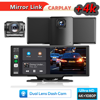 10.26inch Portable Wireless CarPlay Android Auto Car Radio 4K + 1080P Front & Rear Dual-Lens Video Recorder DVR Dash Cam FM AUX