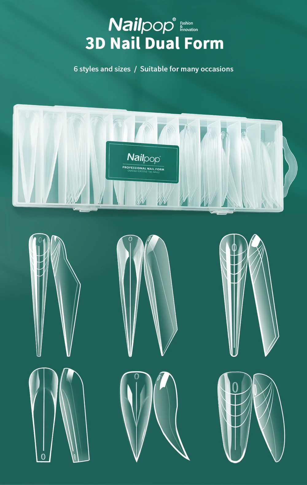 Nailpop Dual Form Formen für Poly-Gel-Nagelverlängerungsset, mehrere Formen, wiederverwendbar, perfekt für DIY-Nagelkunst und Salongebrauch, 70/140 Stück – Detail 1