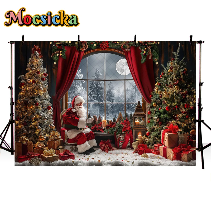 Mocsicka Photography Background Winter Christmas Window Gifts Xmas Tree Kids Family Holiday Portrait Decor Backdrop Photo Studio