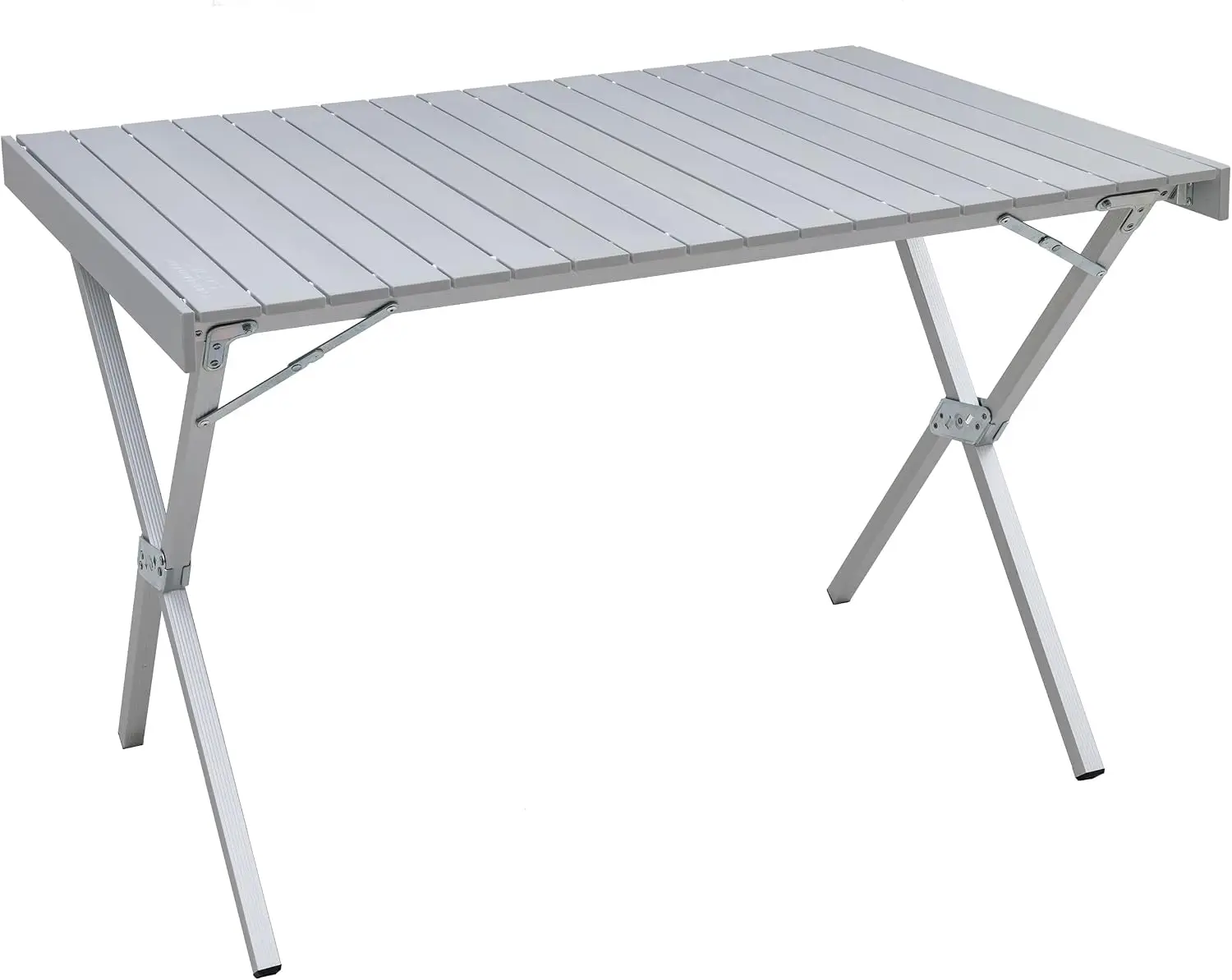 Aluminum Folding Camping Table With Roll Top Surface, Lightweight X Frame Picnic Desk For Outdoor Patio Backyard Travel, Heavy Duty Portable Dining Table With Shoulder Carry Bag, Silver Grey