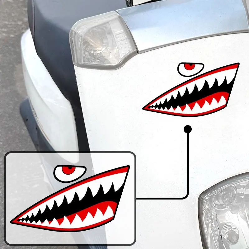 1 Pair Shark Mouth Teeth Eyes Waterproof Stickers Red Black White Vinyl Decals for Car Motorcycle Kayak Helmet Decor
