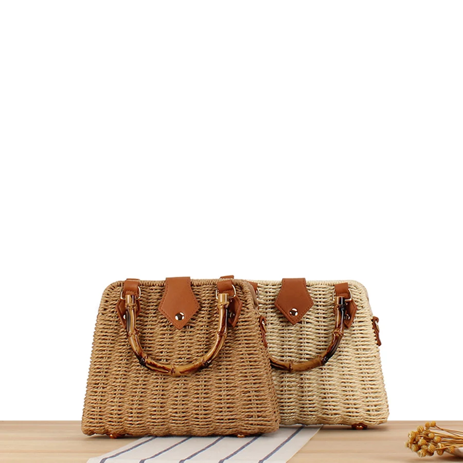 

Bamboo Handle Paper Rope Woven Bag For Women Summer Straw Crossbody Bag Beach Holiday Shopping Woven Shoulder Purses Handbag Sac