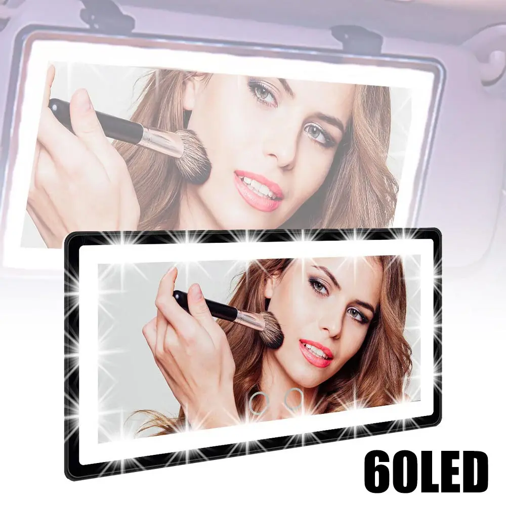 Universal 60 LEDs Car Sun Visor Dimmable HD Vanity Mirror Rechargeable Touch Screen Switch Interior Cosmetic Makeup Mirror