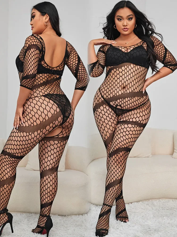 قطعة واحدة بذلة الموضة المثيرة ازياء شبكة شفافة الجوارب الملابس الداخلية جاذبية الإناث الصيد صافي جوارب كامل الجسم