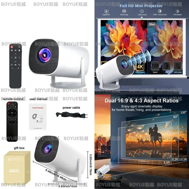 Portable Mini Projector WiFi Bluetooth 4K Support Android System Home Theater Business Gaming Video Beamer