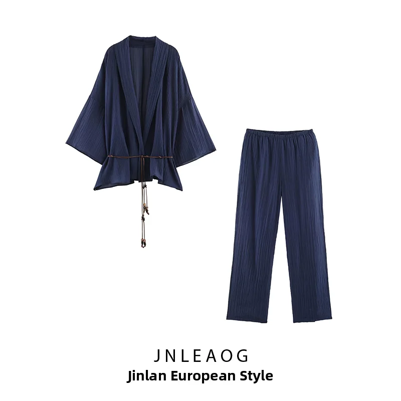Summer New ZR Women's Fashion Set with Pleat Effect Jacket And Pants Transparent Design 4387333 Elegant Classy Ladies' Outfit