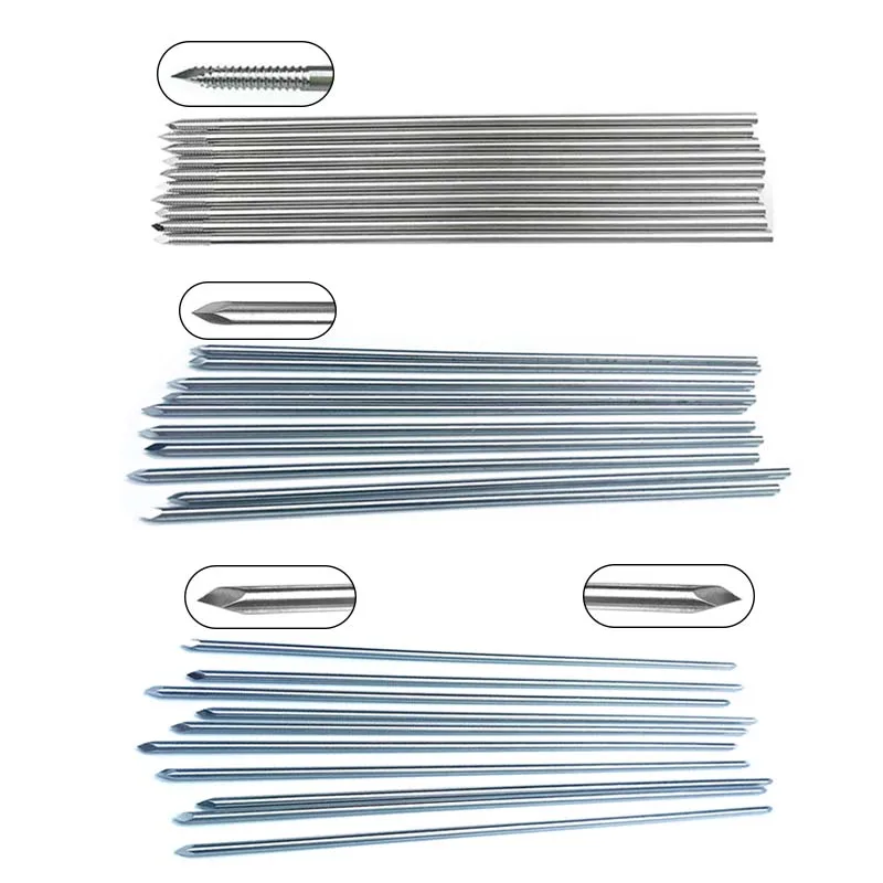 GREATLH-Clavos de pasador Kirschner de acero inoxidable, instrumentos ortopédicos roscados de doble punta, 10 unids/set