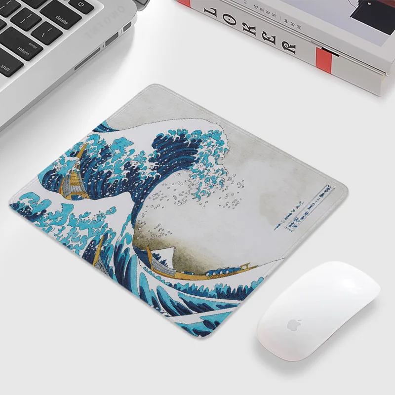 Mouse Pad Hot Sell Small Size Mousepads Natural Rubber Art Cartoon Japanese Blue Waves Office Decoration Carpet Keyboard Pad
