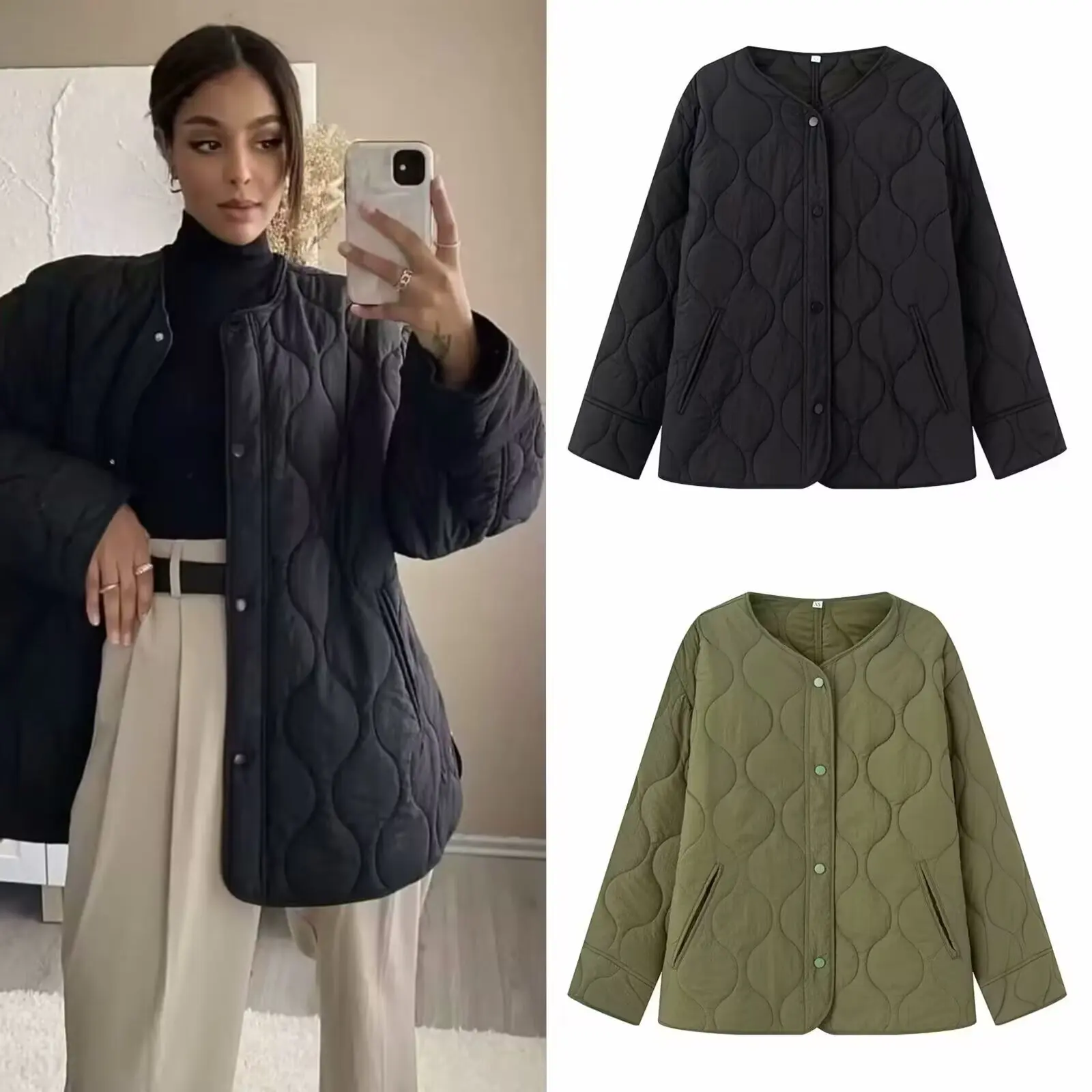 Early Autumn New Arrival Women's Loose Fit Fashion Split Cotton Jacket Long Sleeve Warm Stylish Casual Outerwear Coat