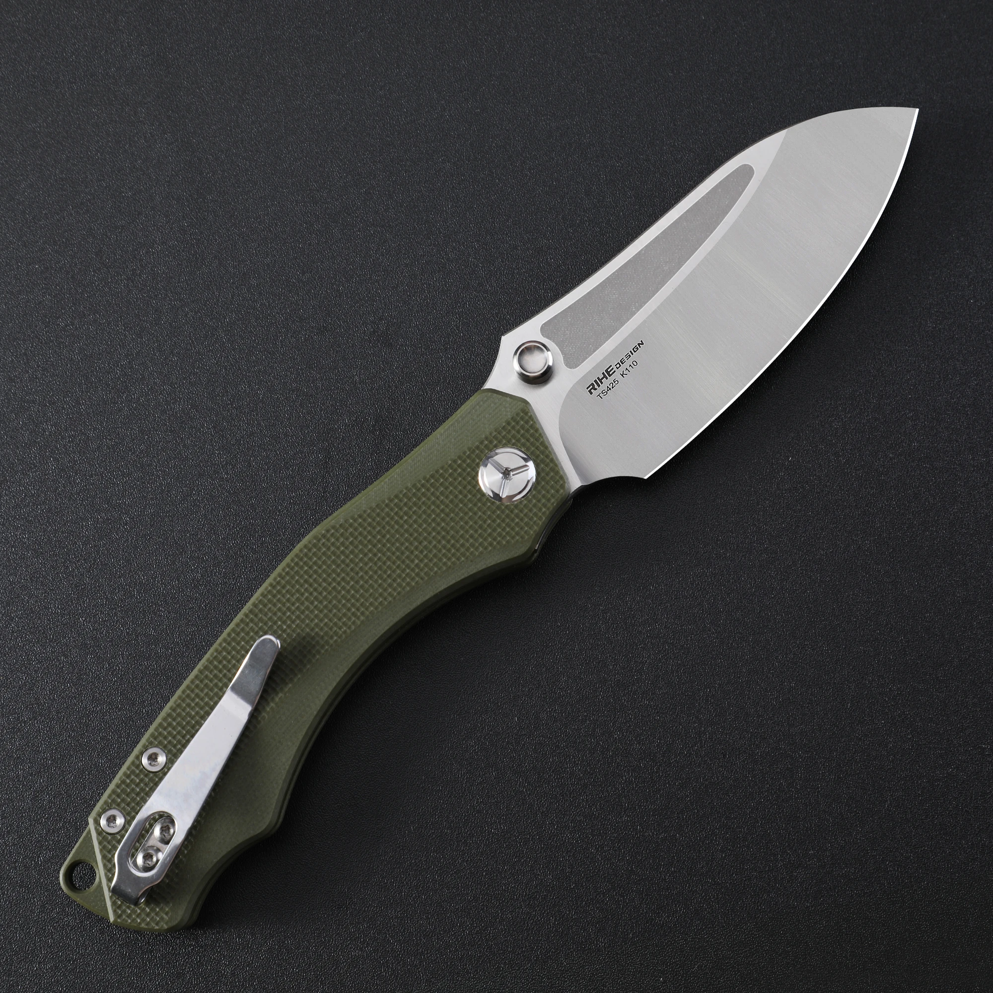 Imagem -02 - Dois Sun-utility Folding Knife For Homem Ts425 Outdoor Hunting Tool K110 Blade Satin Green G10 Handle Pocket Edc Camping