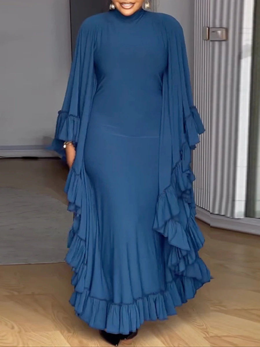 ZIML Elegante Rüschen Abnehmen Abendessen Kleider Für Frauen Rundhals Langarm Hohe Taille Herbst Casual Drapierte Kleid Weibliche Neue