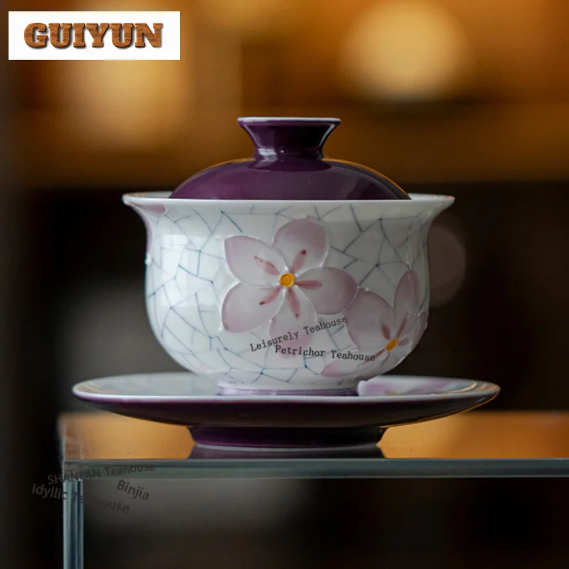 

135ml Hand-painted Ice Crack Plum Blossom Gaiwan Vintage Tea Tureen Tea Bowl With Lid Kit Tea Maker Cover Bowl Tea Services Gift