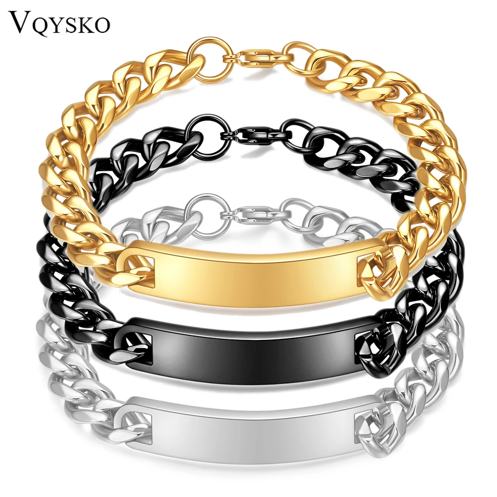 VQYSKO Personalized Partner Bracelet Made Of Stainless Steel Desired Text Engraving Bracelet For Couples Plate Pendant Christmas