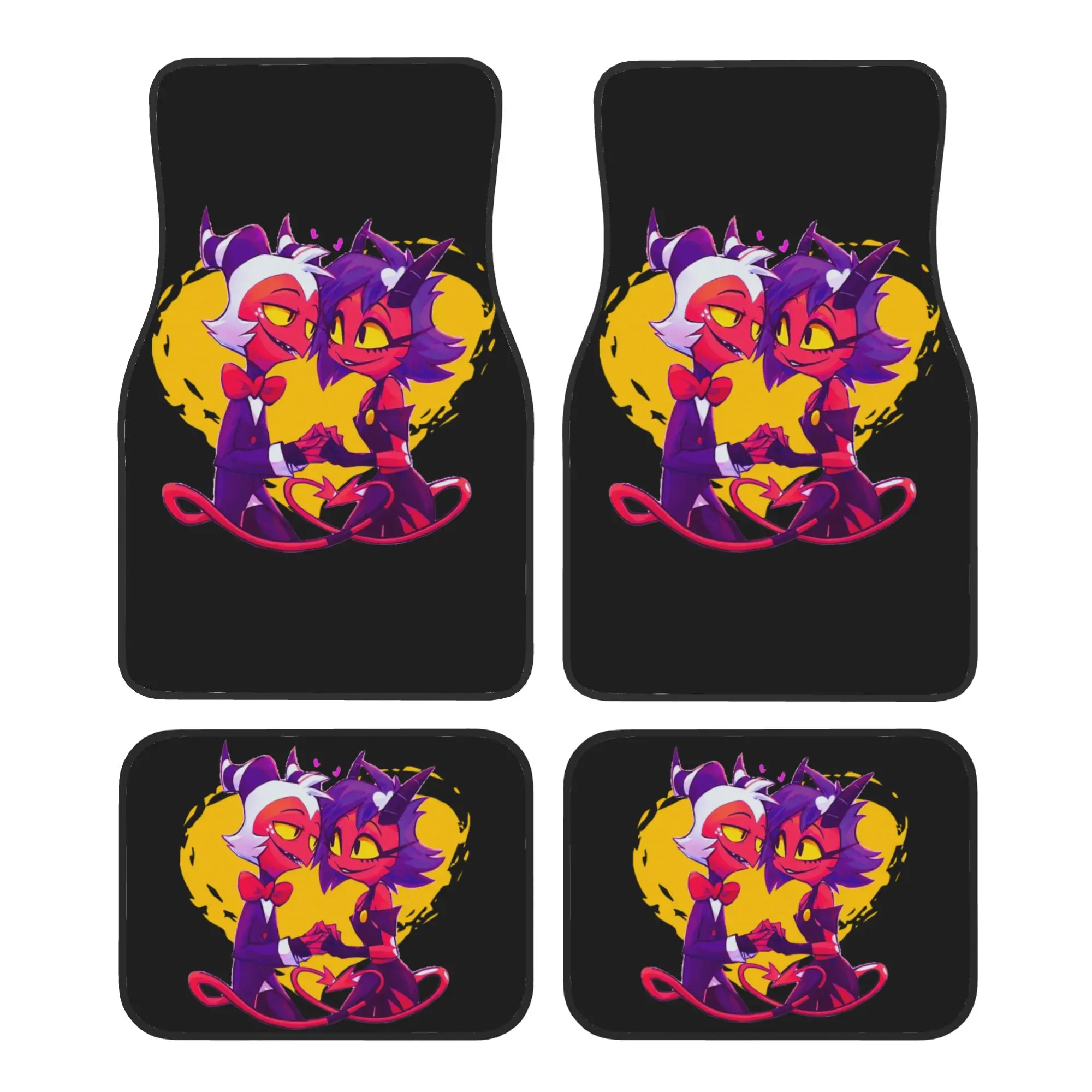 

Helluva Boss Millie And Moxxie Car Floor Mats of 4 Pieces Crystal Velvet Carpets Rugs Universal Car Front Rear Carpets Foot Mats