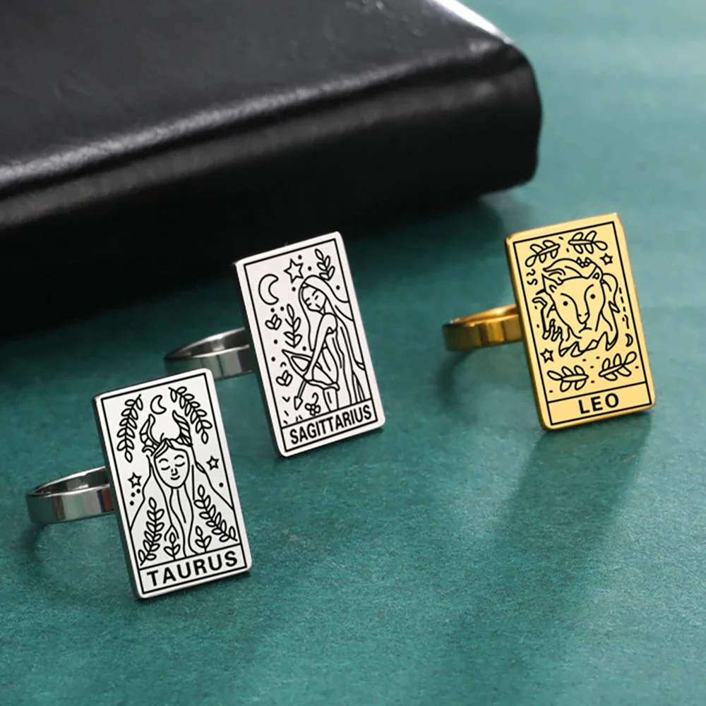 Cazador 12 Constellation Zodiac Rings Stainless Steel Gemini Taurus Leo Aries Women Men Finger Rings 2026 Trendy Wholesale