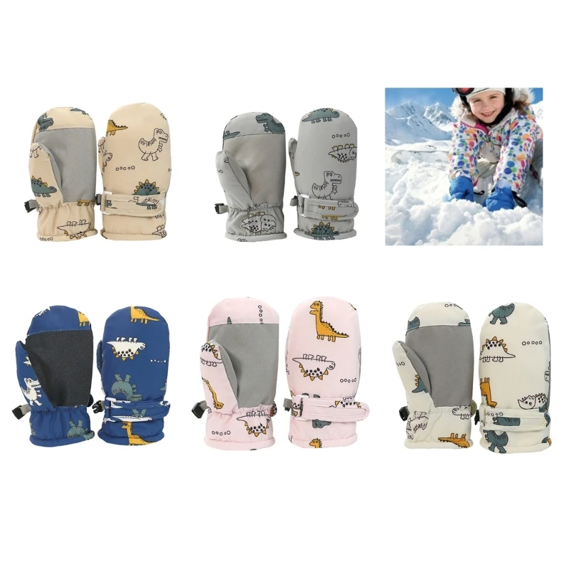 Manoplas nieve ajustables, guantes impermeables para nieve, manoplas esquí a prueba viento dibujos animados, guantes