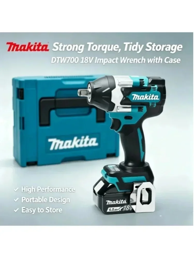 Akku-Schlagschrauber Makita DTW700 18V Bürstenloses Design 1000Nm Variable Geschwindigkeit Auto-Stopp-Funktion Langlebig Hohe Effizienz, 18V 6Ah Akku