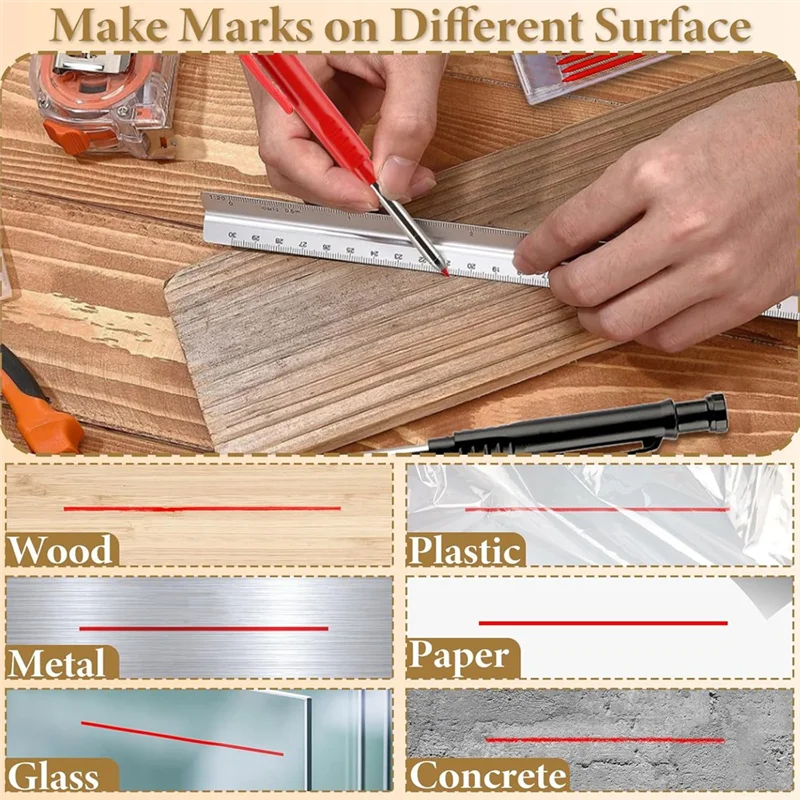 مجموعة أقلام الرصاص الميكانيكية للبناء: 2 قلم رصاص، 24 قطعة عبوات 2.8 مم، مبراة مدمجة - لوضع علامات دقيقة #3