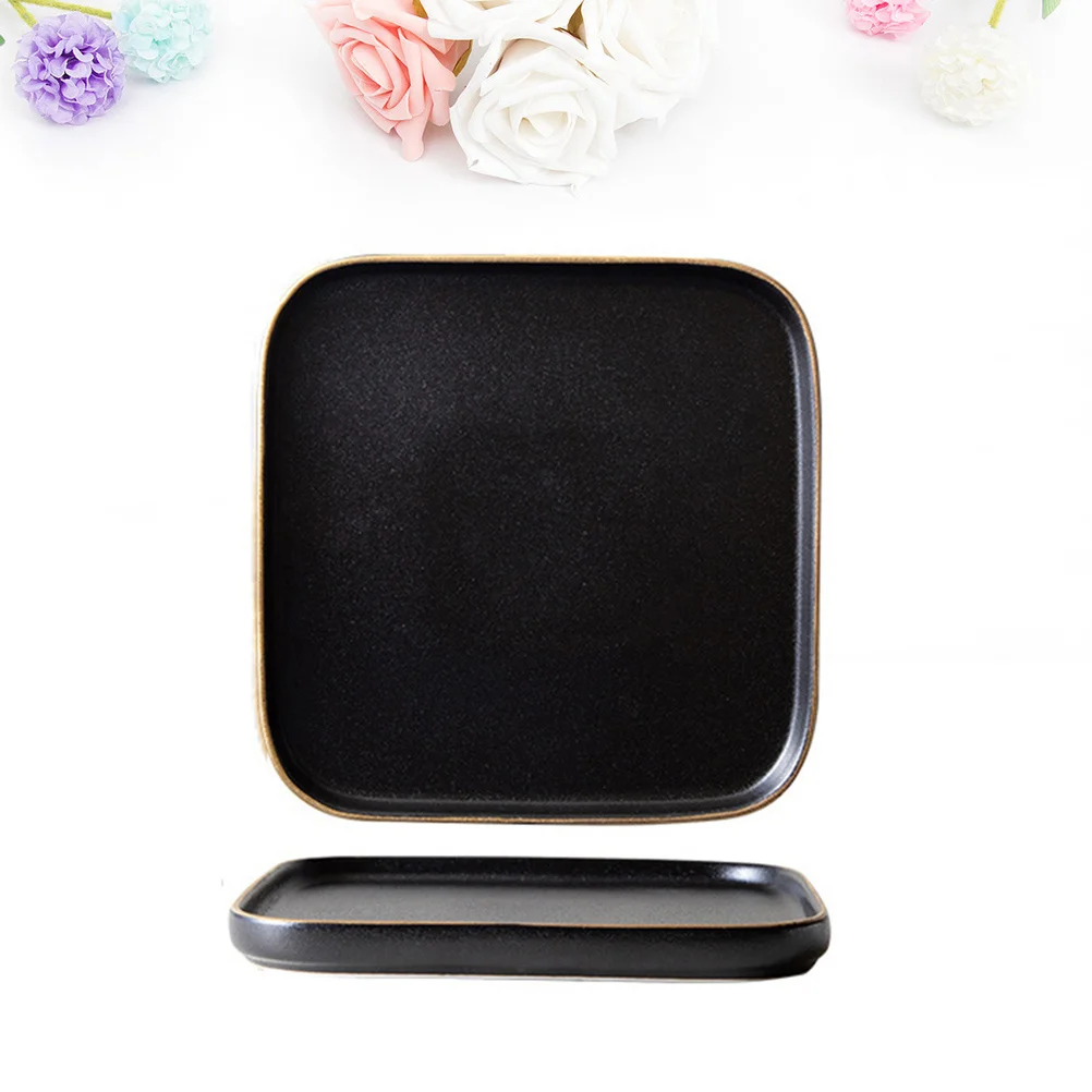 

Ceramic Square Plate 6 Inches Golden Black Dull Polish for Home Restaurant Occasions Gift Choice