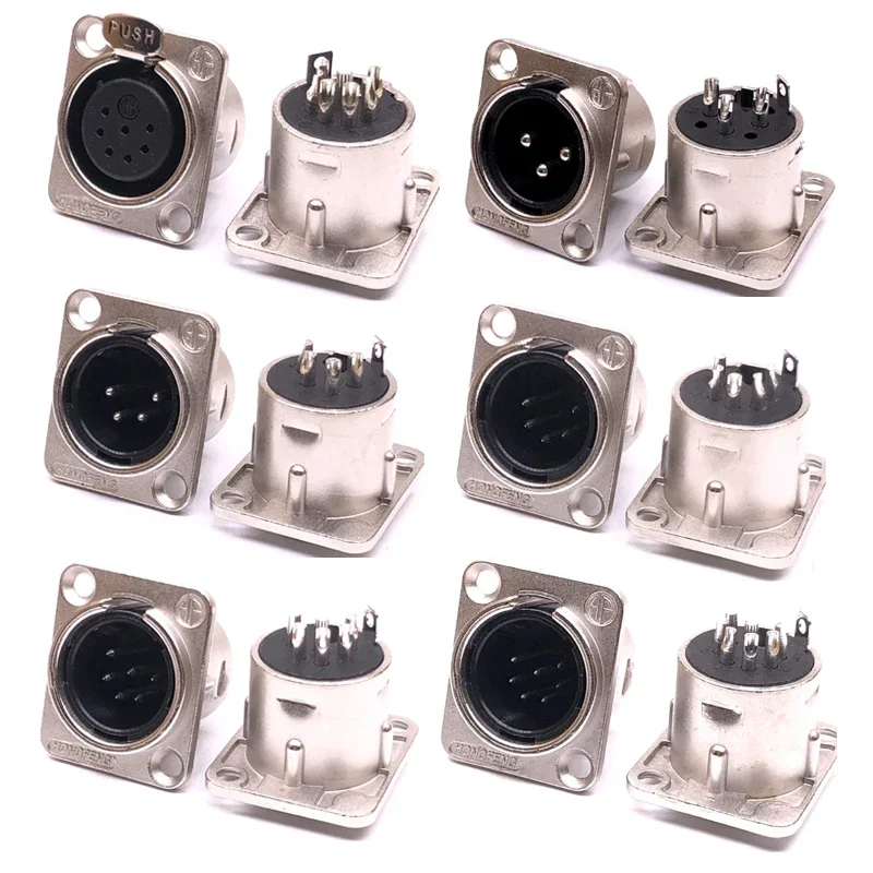 HF XLR Male Female 3 4 5pin 6pin 7pin Panel Mount Stage Audio Microphone Connector Silver Contact Plug Socket Amplifier Adapter