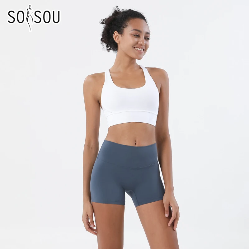 SOISOU Gym Womens Clothing Shorts Sets Yoga Women\'s Tracksuit Sexy Bra High Waist Short Sportwear Elastic Set Woman 2 Pieces