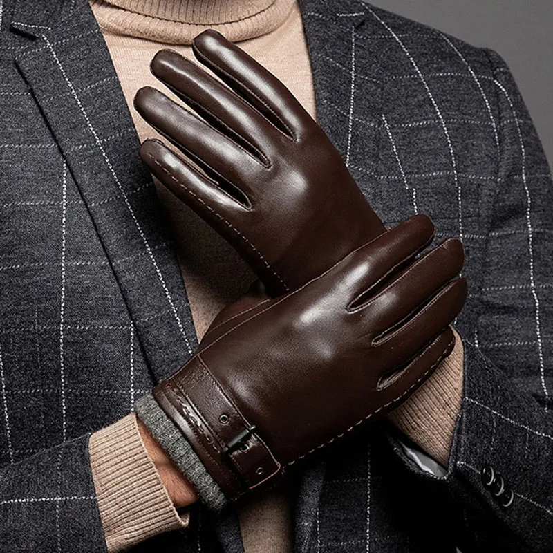 

Winter Sheepskin Leather Gloves for Men, Warm Cashmere Lined Touchscreen Texting Gloves for Driving