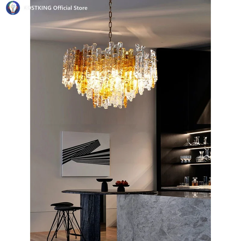 

Melting Ice Whiskey Glass Chandeliers LED Lighting Fixture Italy Designer Hanging Lamp for Ceiling Living Room Decor Lustre