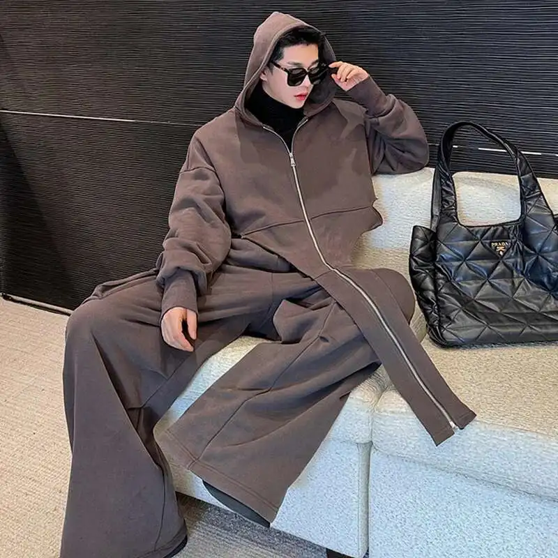 LUZHEN 2025 Spring Fashion Personality Asymmetric Design High Street Hooded Jacket Baggy Casual Pants Men Two-piece Sets LZ1138
