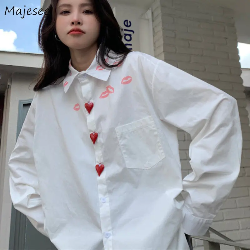 

White Shirts Women Korean Style Loose Ins Vintage Simple Casual Streetwear Long Sleeve Tops Spring New Chic BF Students Camisas