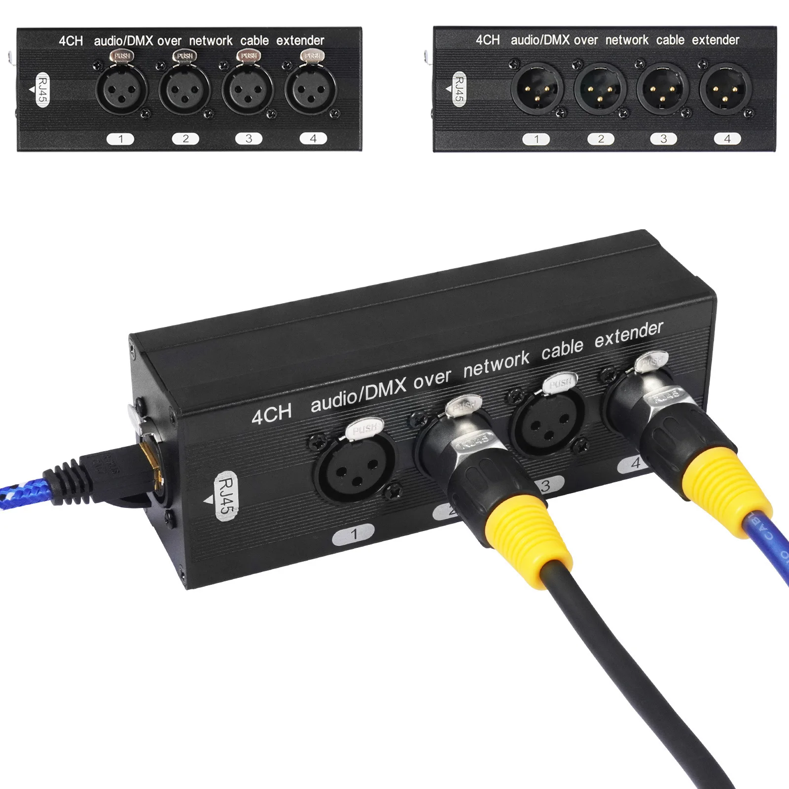 RJ45 To 4 Channel 3Pin XLR Ethernet Extender 1 Pair Ethernet Adapter Audio Extender for Live Stage Audio Recording Studio