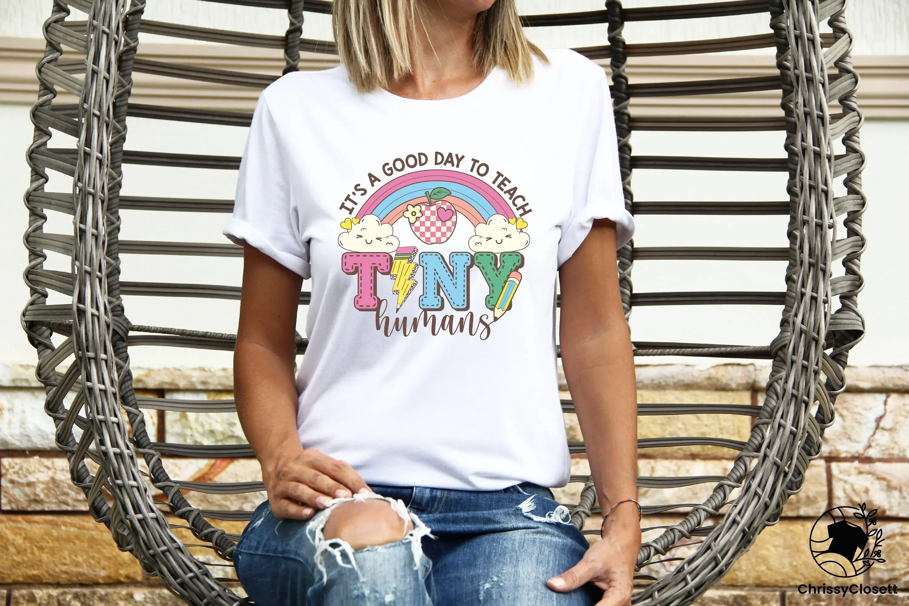 Es un buen día para enseñar a los pequeños seres humanos, camiseta para profesores, terapeuta del lenguaje, Preppy Rainbow SLP Kindergarten