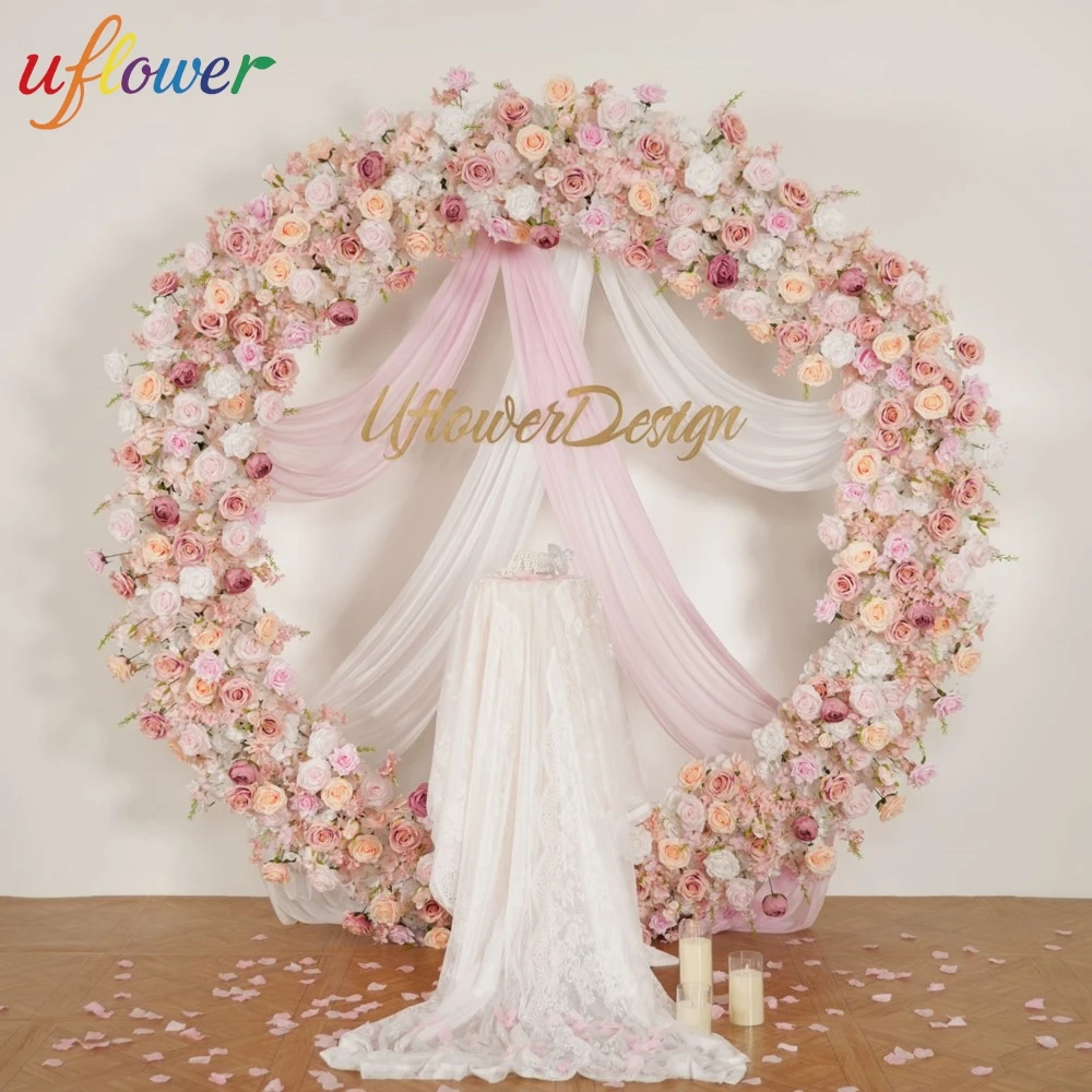 

Uflower Luxury Pink Artificial Flower Row Decorations Wedding Backdrop Event Stage Birthday Party Centerpiece Backdrop Floral