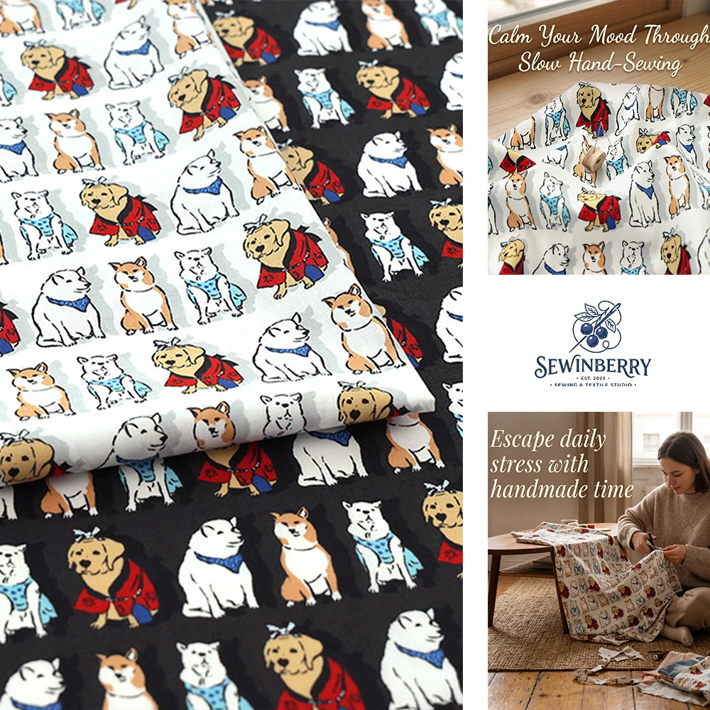 Japanese Cartoon Dog Print Cotton Fabric Stress-Relief DIY Sewing Material For Kids Dress Doll Clothes Pillow Patchwork Craft