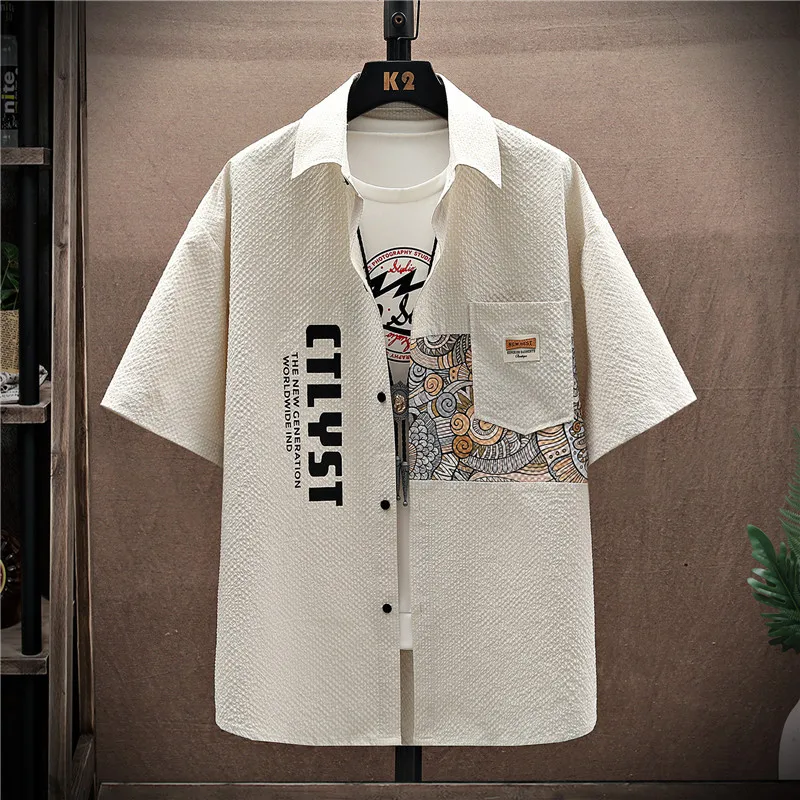 

Loose Men's ort Sve irt Youth Faion Breathable Cool Feeling No Ironing Summer Trendy Top Stand Fit Button Detail
