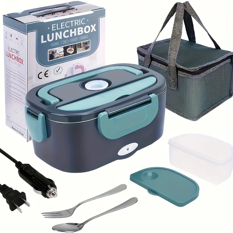 50.72oz Insulated Lunch Box - Portable Quick Heating Lunch Box - Stainless Steel Container with One Plate for Cars, Trucks, Offices, and Outdoors - Multi-Voltage 12V/ 24V/ 110V Adult Food Heater
