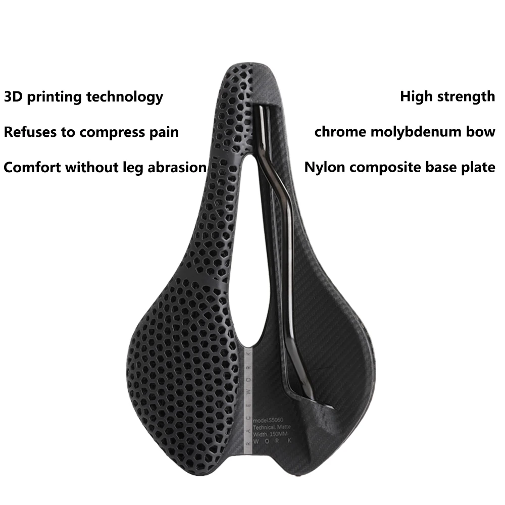 RACEWORK 3D-gedruckter Fahrradsattel mit kurzer Nase, 250 x 150 mm, für Rennrad, MTB, Kies, Fahrradsitz, Teile, ultraleichter, atmungsaktiver Fahrradsattel – Detail 4