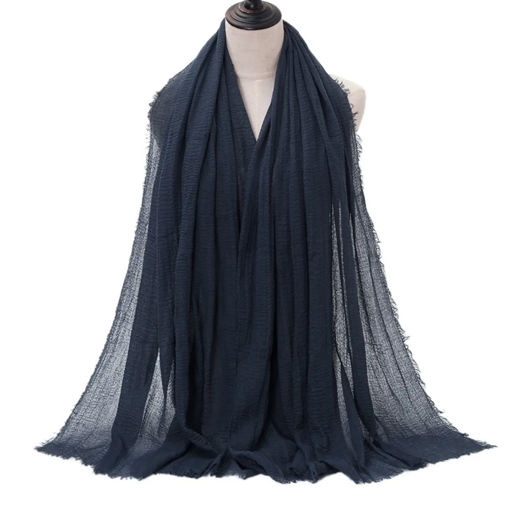 

Women Scarves Veil 10 Colors Pleated Plain Hijab Cotton Linen Wrinkle Bubble Solid Turban Headscarf