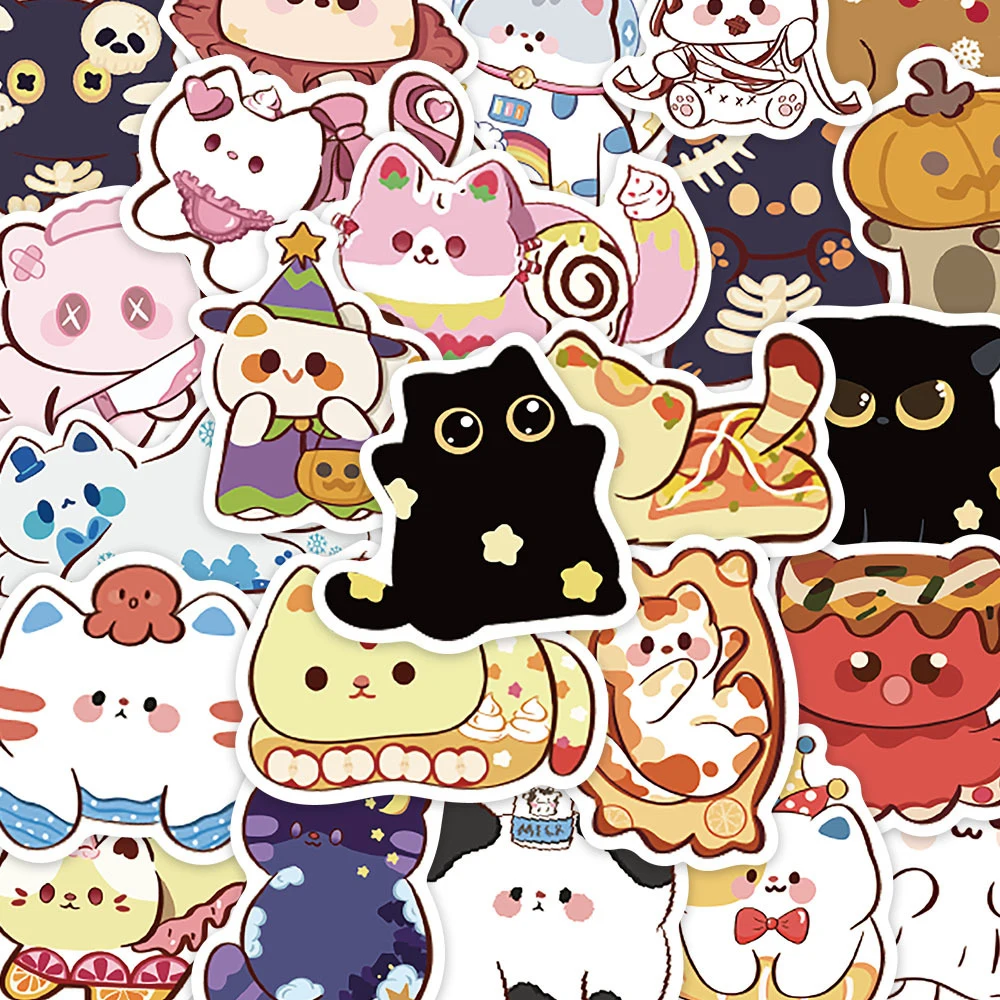 10/30/50 pçs engraçado dos desenhos animados gato criativo adesivos à prova dwaterproof água diy skate bagagem bicicleta notebook bonito decoração adesivo para presente