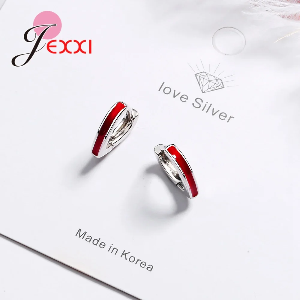 Lovely Heart Shaped Lever Back Earrings Solid 925 Sterling Silver Hoop Red Enamel Paint Wedding Engagement Accessroies Jewelry