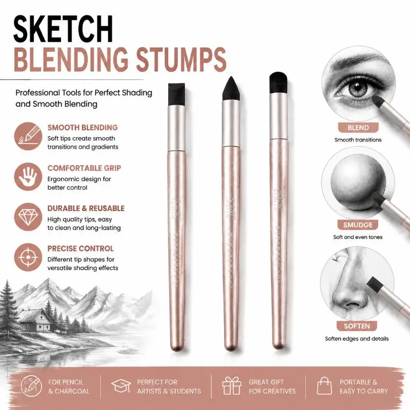 Artist Sketch Rubbing Sponge Brushes Washable Reusable Soft Drawing Art Blenders for Students Painters Art Creation Supplies