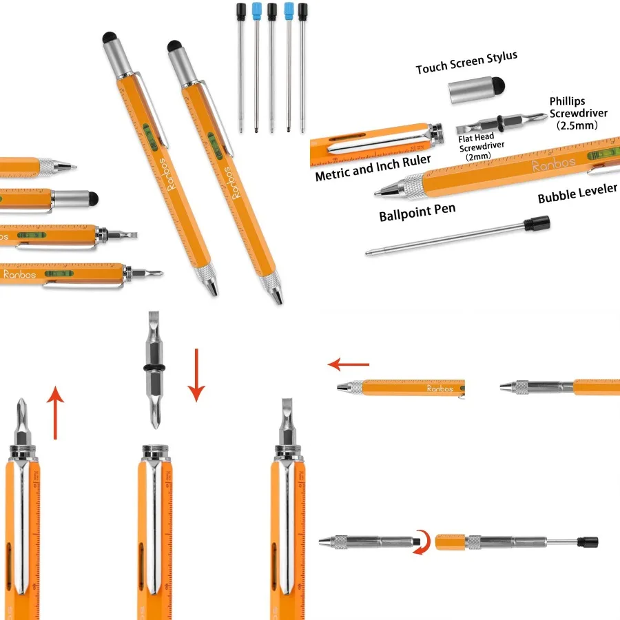 

6-in-1 Multi-Function Pen Ballpoint Pen with Measuring and Balance Ruler Screwdriver and Touchscreen Devices Ideal for Office S