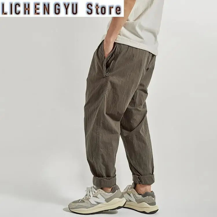 

Summer American Lightweight Quick Drying Casual Cargo Pants Men's Fashion Washed Elastic Straight Sport Tapered Trousers
