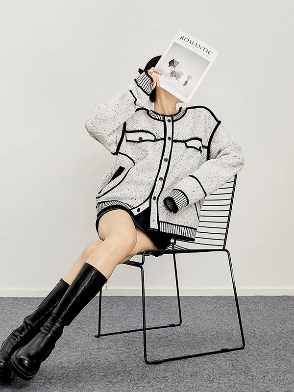 

White Knitted Long Sve round Ne Outerwear Women's Early Autumn Faionable Aosphere Clothing Top Warm Thermal Polyeste...